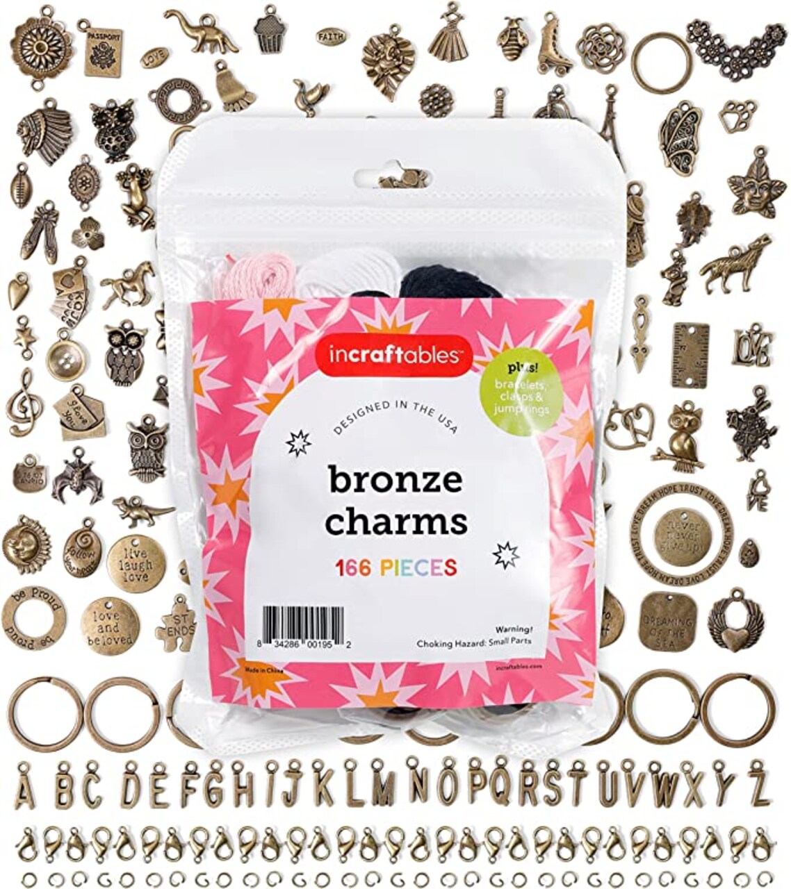 Incraftables 166pcs Bronze Charms Set for Jewelry Making. Bulk DIY  Necklace, Bracelet, Bangle & Keychain Making Kit w/ 120pcs Antique Charms  (Small & Large), 20pcs Word Charms & 26pcs A-Z Letter Charm